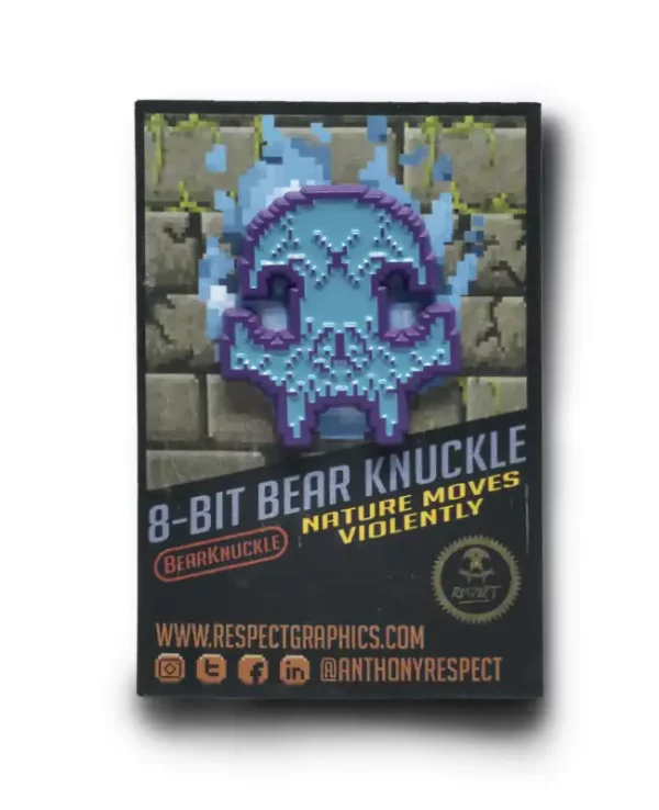 Bear Knuckle 8 Bit Skull Jason Purple Metal Finish Soft Enamel Pin by Anthony Respect
