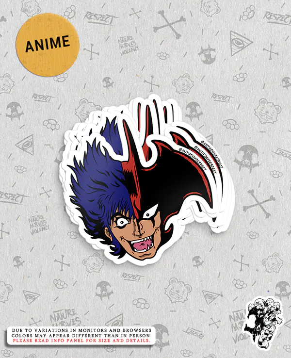 Devilman Akira Fudo Transformation Anime Edition 80s Anime Small Vinyl Sticker Designed By Anthony Respect Stack Mockup 1