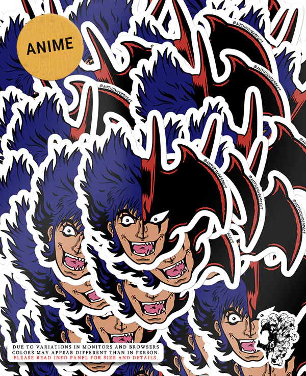Devilman Akira Fudo Transformation Anime Edition 80s Anime Small Vinyl Sticker Designed By Anthony Respect Sticker Pile Mockup