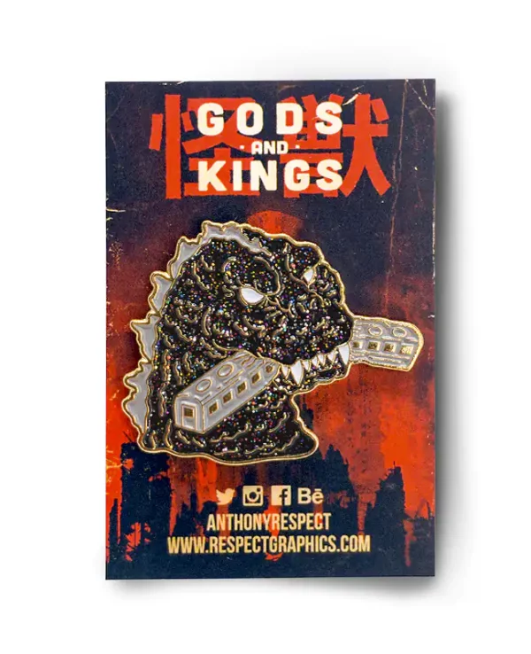 Gojira 54 Train Biter Void Limited Edition Gold Enamel Finish Kaiju Gods and Kings Soft Enamel Pin By Anthony Respect