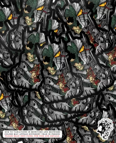 Kaiju Gods and Kings Damaged Kiryu Vinyl Sticker Design By Anthony Respect Sticker Pile Mockup