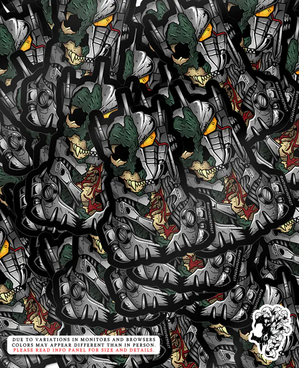 Kaiju Gods and Kings Damaged Kiryu Vinyl Sticker Design By Anthony Respect Sticker Pile Mockup