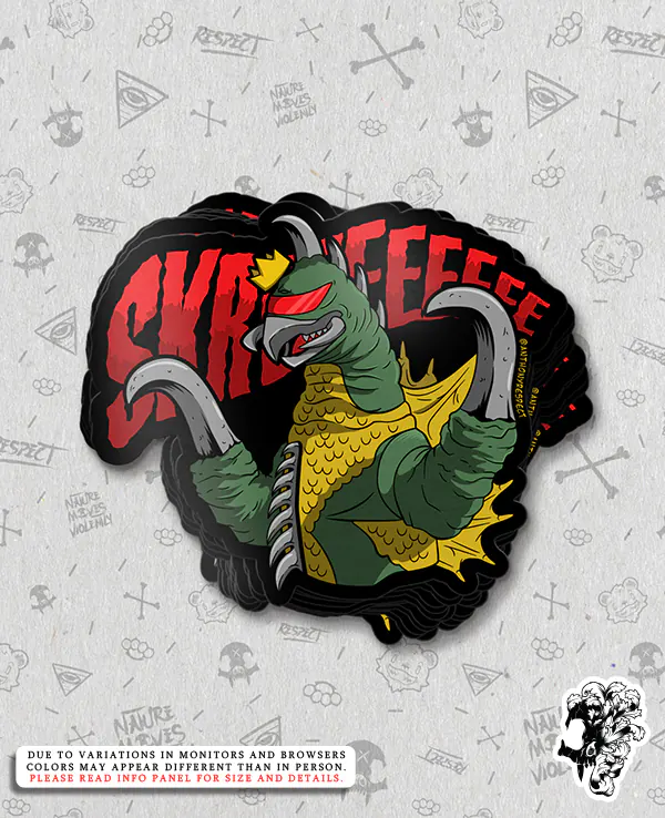 Kaiju Gods and Kings Gigan Vinyl Sticker Design By Anthony Respect Stack Mockup 1