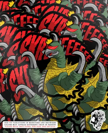 Kaiju Gods and Kings Gigan Vinyl Sticker Design By Anthony Respect Sticker Pile Mockup