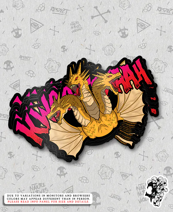 Kaiju Gods and Kings King Ghidorah Vinyl Sticker Design By Anthony Respect Stack Mockup 1