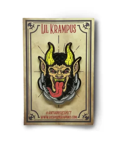 Krampus Classic Chain Edition Black Nickel Screenprinted Hard Enamel Pin By Anthony Respect